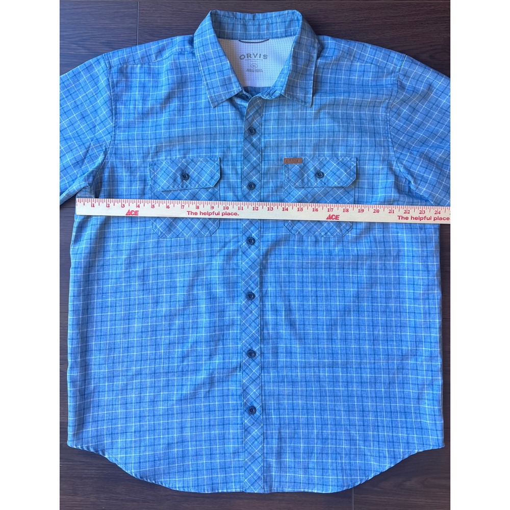 Orvis Mens XL Blue Plaid Short Sleeve Button Down Shirt Mesh Lined Hiking Top - Picture 6 of 7